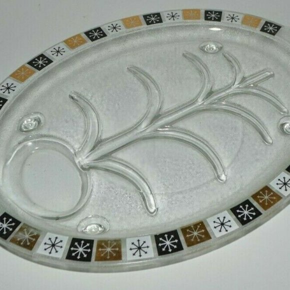 60's Vintage Inland Glass Meat Platter Atomic Tree of Life Starburst Gold MCM - Picture 2 of 7